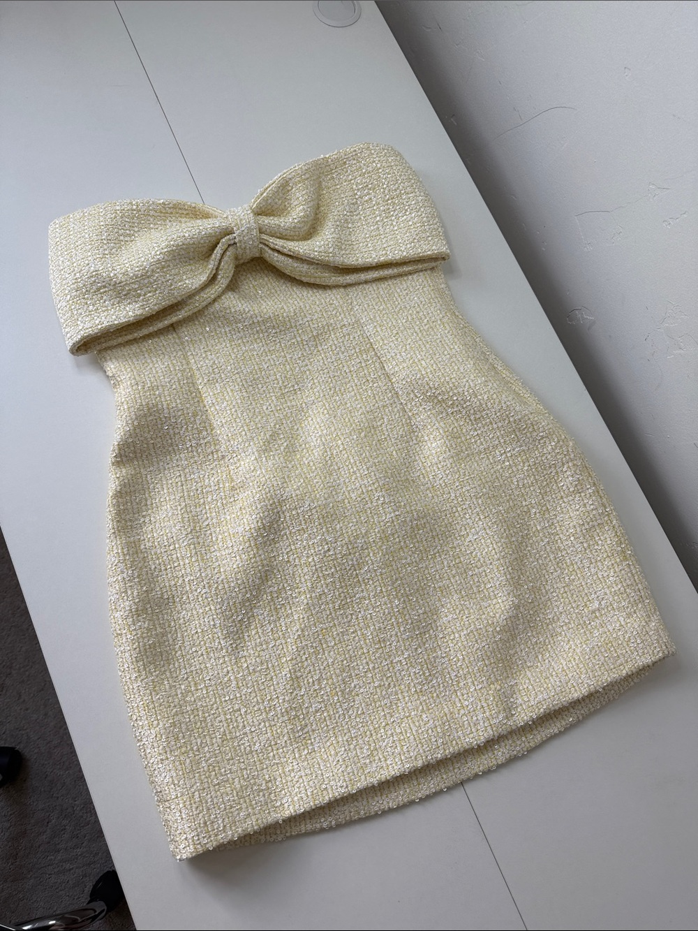 Meshki Cream Textured Strapless Mini Dress with Bow